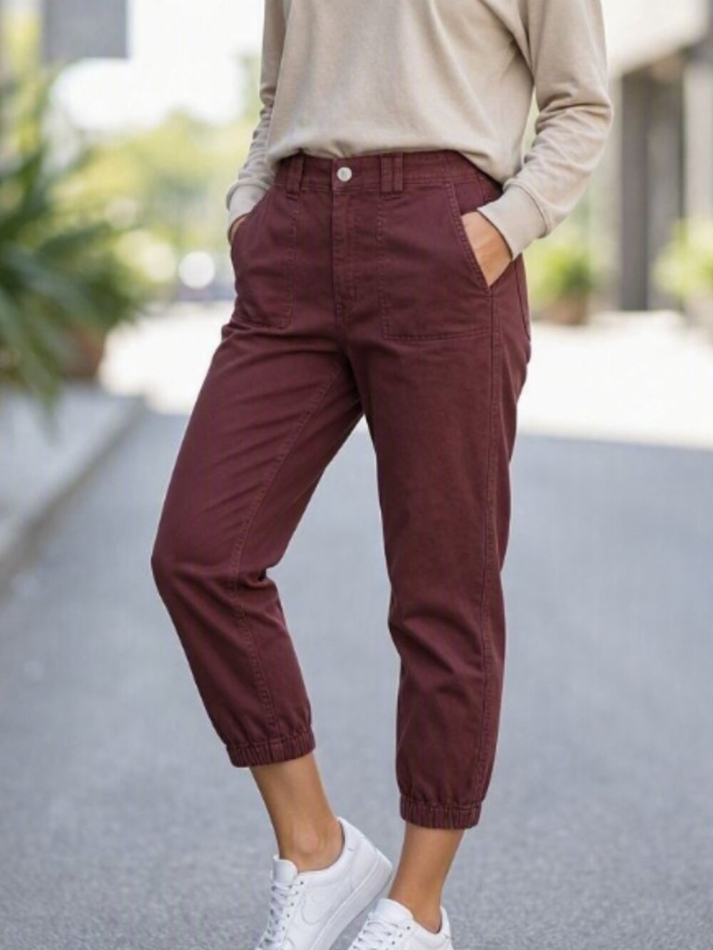 Torrid Burgundy Cropped Stretch Denim Pants 12R Utility Jogger Streetwear Casual